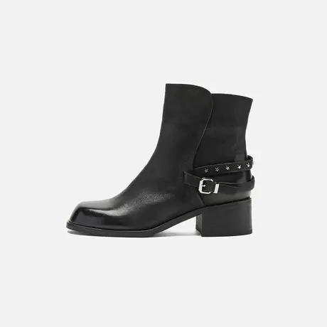 奥莱专供Nine West/玖熙2025年冬季绒里短靴女摩登铆钉中跟时装靴图片