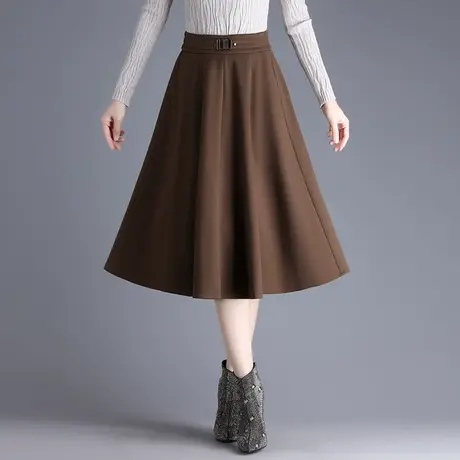 毛呢A字裙韩版显瘦休闲裙女秋冬季2023新款半身裙高腰时尚中长裙图片