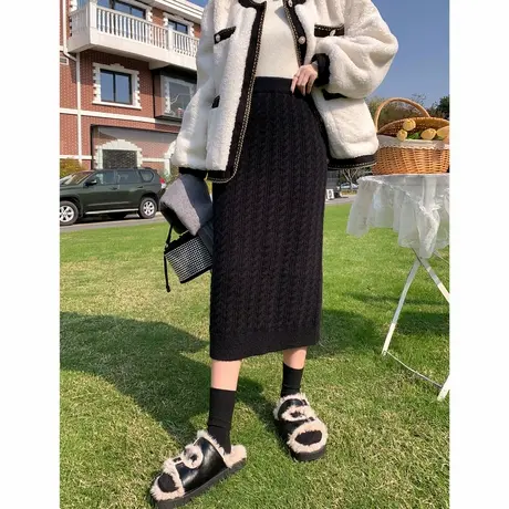 唐狮毛织裙直筒包臀长裙半身裙女装秋冬新款绞花设计感一步裙图片