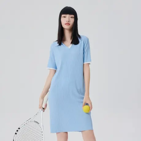 艾莱依随性肌理针织连衣裙女夏季新款时尚V领柔软百搭舒适polo裙图片