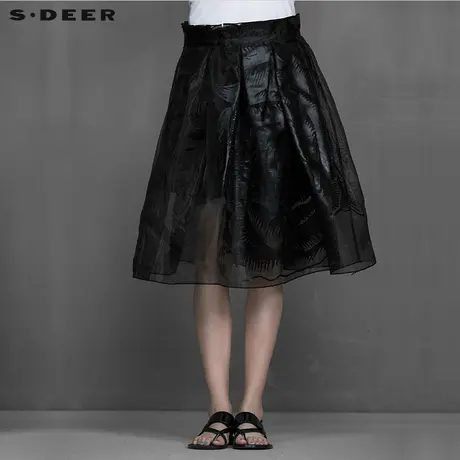 s.deer圣迪奥女装夏装欧根纱花朵印花百折长裙S15281131图片