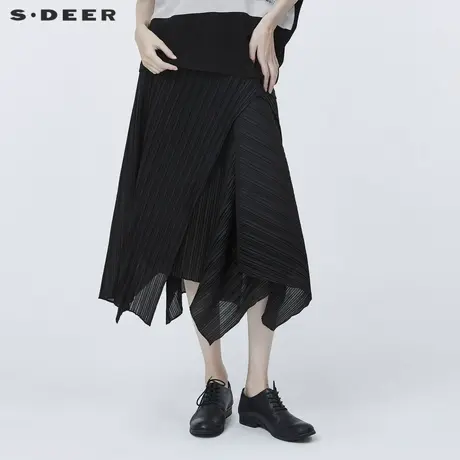 【sdeer奥莱】圣迪奥肌理褶皱个性纯黑长裙S20281139图片