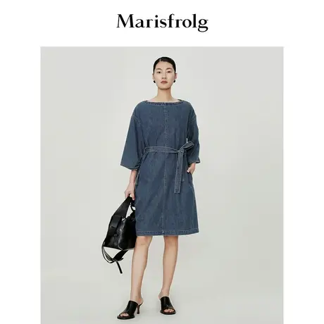 【海洋牛仔】Marisfrolg玛丝菲尔2025春新款一字领收腰牛仔连衣裙图片