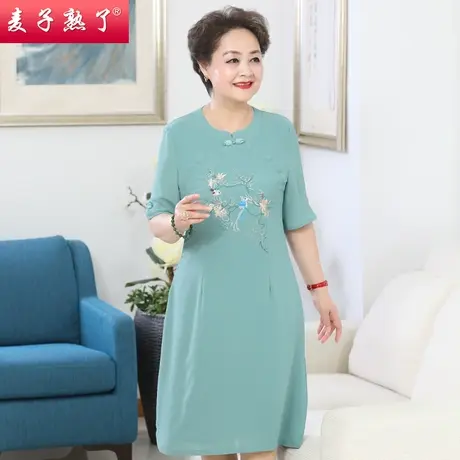 妈妈夏装雪纺连衣裙阔太太高贵洋气旗袍过膝裙子春中老年人女装薄商品大图