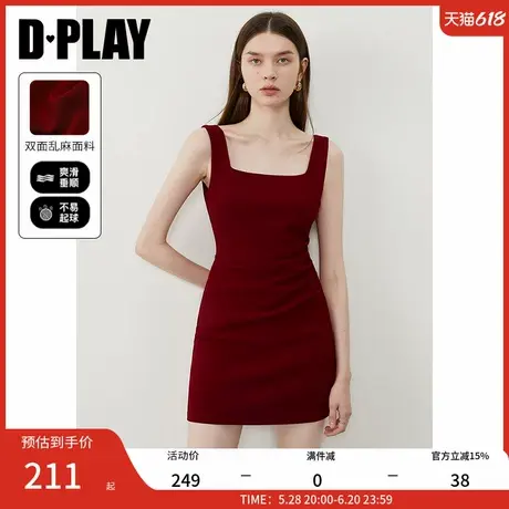 DPLAY2025年夏季新款红色连衣裙女法式修身短款吊带礼服裙子短裙图片