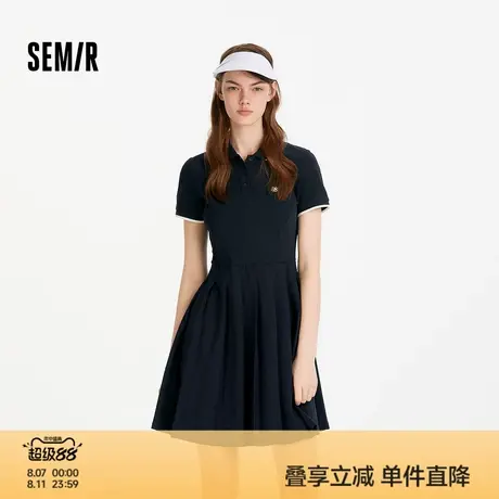 [商场同款]森马连衣裙女撞色polo领夏季2025新款运动学院风百褶裙图片