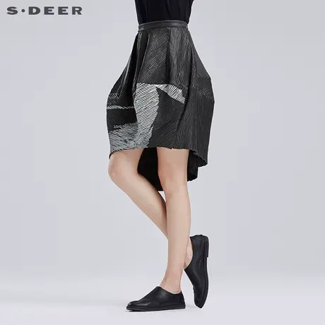 sdeer圣迪奥女装 肌理折痕挺括印花长裙S16281346图片