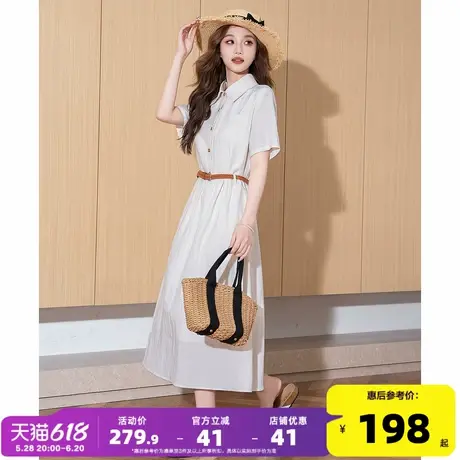 唐狮衬衫领短袖连衣裙女2025新款夏季长裙收腰流行爆款淑女大方l3图片