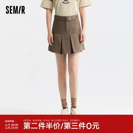 森马半身裙女纯色短裙小个子俏皮时尚2024新款夏季纯棉百褶裙复古图片