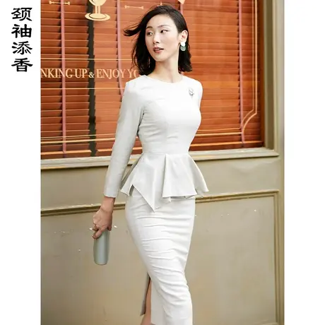 颈袖添香2022秋季新款时尚气质名媛OL修身中长包臀职业装连衣裙图片