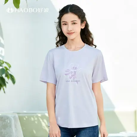 好波夏装女上衣妈妈大码女装胖妈妈夏装t恤宽松大码短袖HBX2319图片