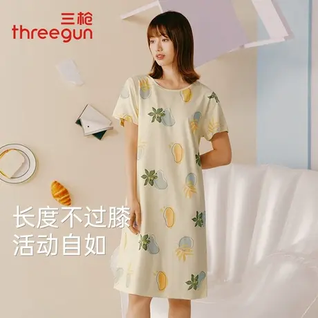 三枪睡裙女夏季新款水柔棉轻薄透气甜美休闲家居裙纯棉爽滑中裙子图片