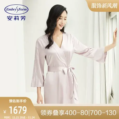 安莉芳专柜桑蚕丝和服系带睡袍女蕾丝九分袖家居睡衣EL00310商品大图
