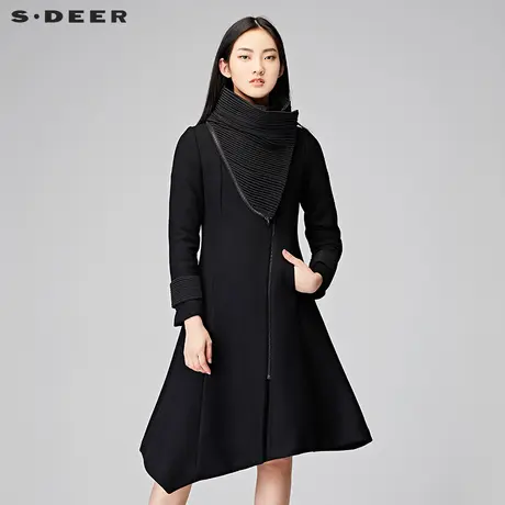 sdeer圣迪奥女2017冬装时尚酷感可拆卸搭片A廓毛呢大衣S15481898图片