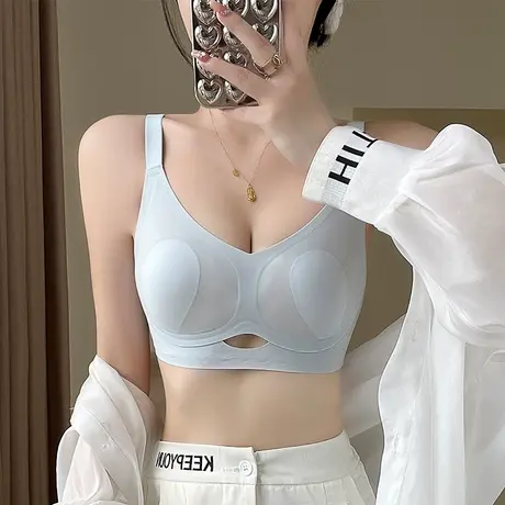 大胸显小内衣女夏天薄款无痕无钢圈调整型防下垂兔耳朵超薄款文胸图片
