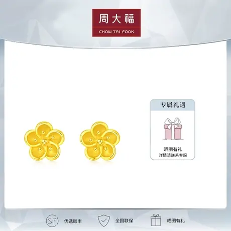 周大福黄金耳钉海棠花耳钉足金耳饰计价精品EOF736图片