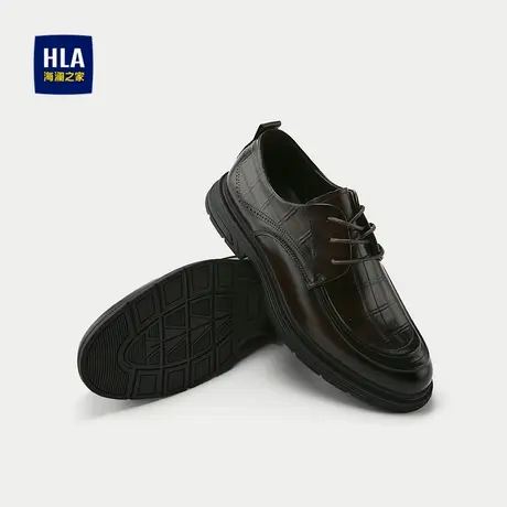 HLA/海澜之家头层牛皮正装皮鞋2025新款抽绳系带纯色通勤鞋子男图片