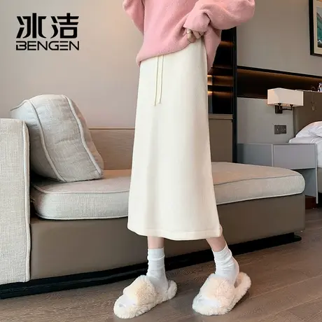 冰洁抽绳针织半身裙女高腰显瘦秋冬新款韩系穿搭小个子a字裙LBDS图片
