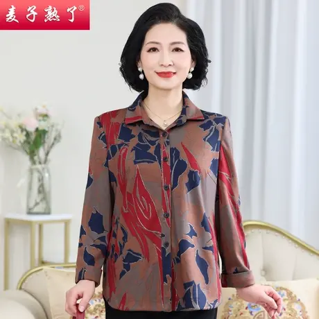 妈妈春夏装时尚老人衬衫外套气质长袖上衣阔太奶奶2022中老年女装商品大图