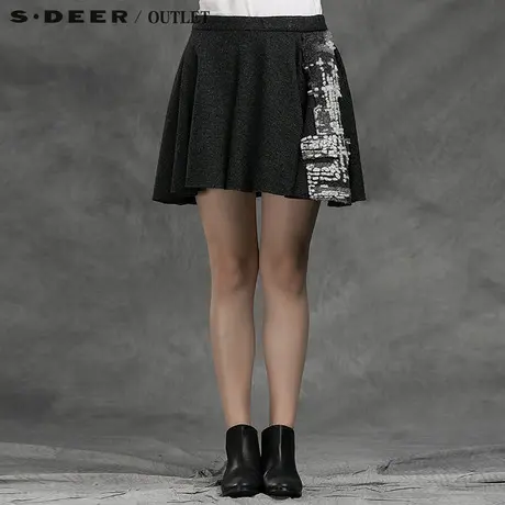 s.deer【新品】圣迪奥女装冬抽象撞色拼贴浪漫短裙图片