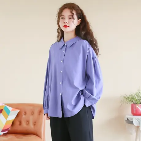 胖妹妹显瘦宽松棉质衬衫 加大码2023春季新款遮肉显瘦长袖上衣女图片