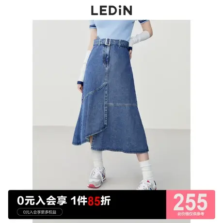 乐町开衩荷叶边温柔半裙2023春夏新款长裙蓝色不规则牛仔裙半身裙图片