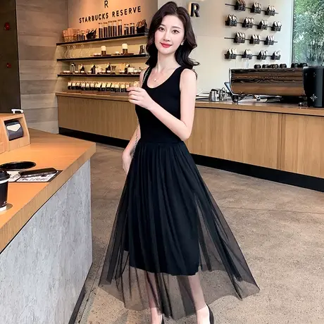 背心连衣裙女夏季2023款优雅气质高级感收腰长裙内搭网纱无袖裙子图片