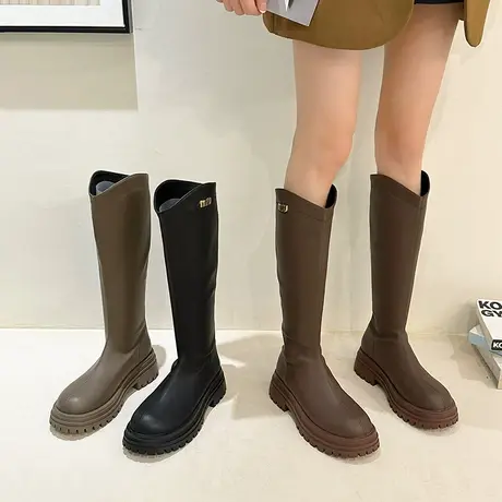 英伦风长筒靴女2023春秋季新款法式复古时尚瘦瘦靴粗跟高跟骑士靴商品大图