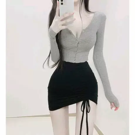 OnoevYY307女人味 抽褶舒适显瘦高腰包臀半身裙se图片