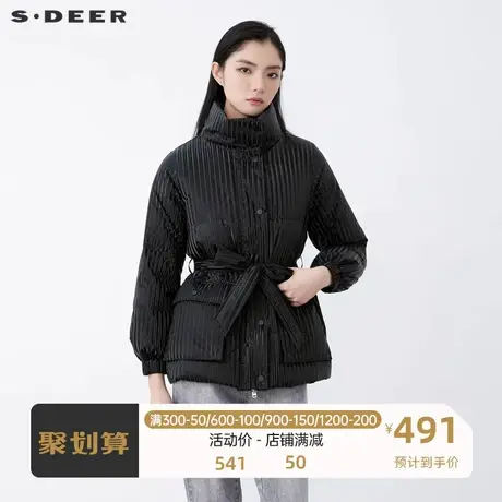sdeer圣迪奥女装时尚高领亮面肌理收腰黑色羽绒服S21462411图片