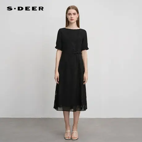 【直播间专属】sdeer圣迪奥圆领盘扣绣花新中式连衣裙S242Z1274图片