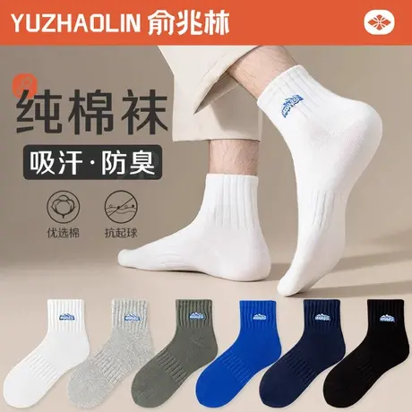 白色袜子男士中筒袜春秋冬季纯棉防臭ins潮男生短筒袜运动短袜男图片