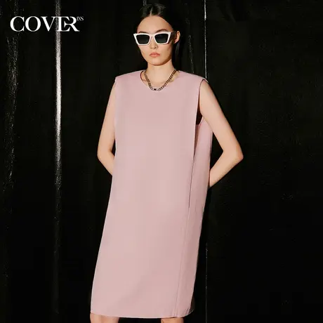 COVER秋季双色廓形无袖典雅连衣裙图片