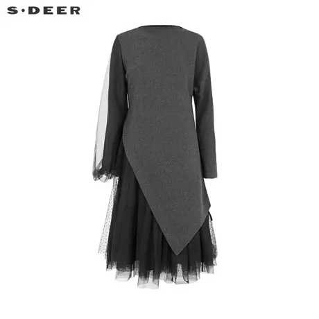 sdeer圣迪奥女22春夏新品圆领波点网纱拼接两件套连衣裙S221Z1279图片