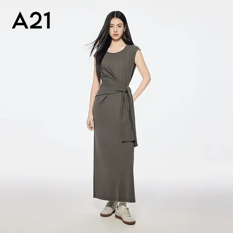 a21女装夏季新款ins风气质黑色连衣裙假两件系带宽松a字裙长裙子图片