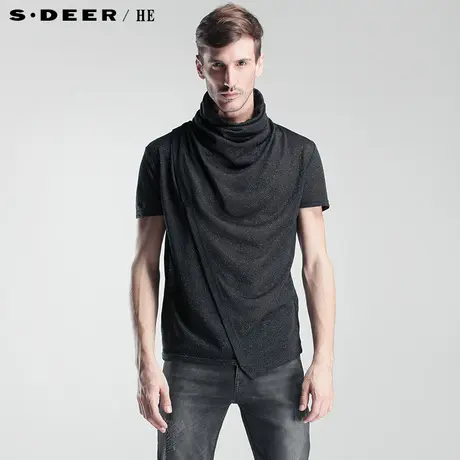 sdeerhe圣迪奥 专柜正品夏 堆领轻薄不规则男士短袖针织衫3273540图片