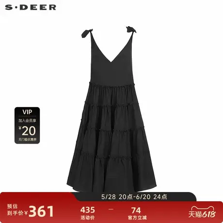 sdeer圣迪奥女装25年新品田园风V领碎褶不规则背带裙S252Z2902图片