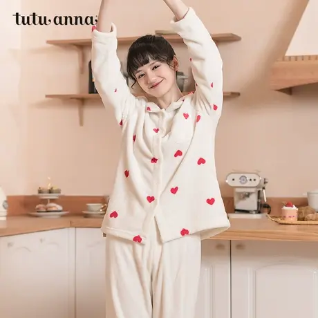 tutuanna家居服睡衣女 秋冬加厚可爱舒适 珊瑚绒两件套装睡衣女图片