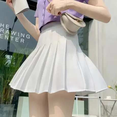 网红高腰半身裙女夏2024新款白色短裙裤辣妹百褶裙百搭显瘦a字裙图片