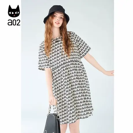 a02连衣裙2025新款女夏季中长裙小众设计感通勤圆领裙子夏装图片