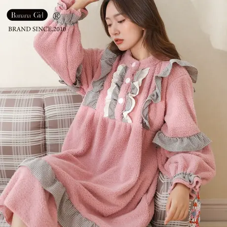 Bananagirl睡衣女冬珊瑚绒冬宽松大码长款加厚睡裙家居服可外穿女图片
