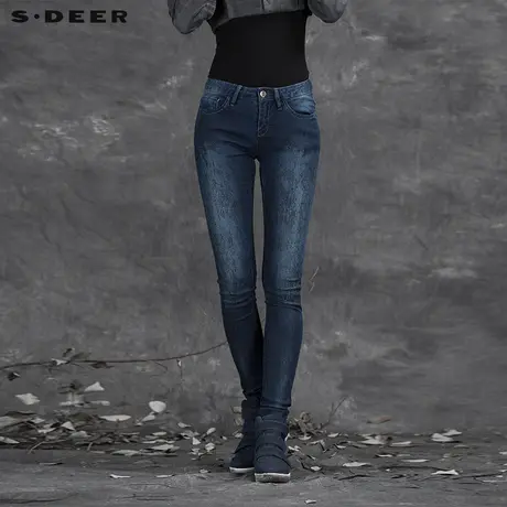 sdeer圣迪奥简约花纹修身弹力长裤S15480848图片