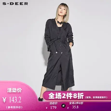sdeer圣迪奥2018秋女装气质平驳领腰部长款披风外套S18181802图片