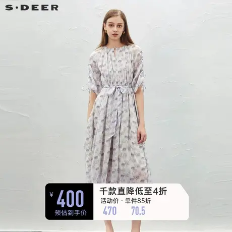 sdeer圣迪奥女装小清新圆领碎花收腰短袖连衣裙S232Z12JQ图片