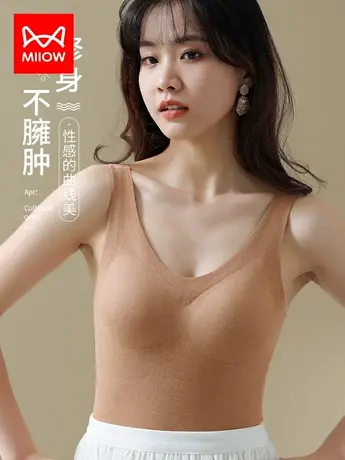 猫人保暖背心女士加厚磨毛打底吊带秋衣文胸一体式无痕带胸垫冬季图片