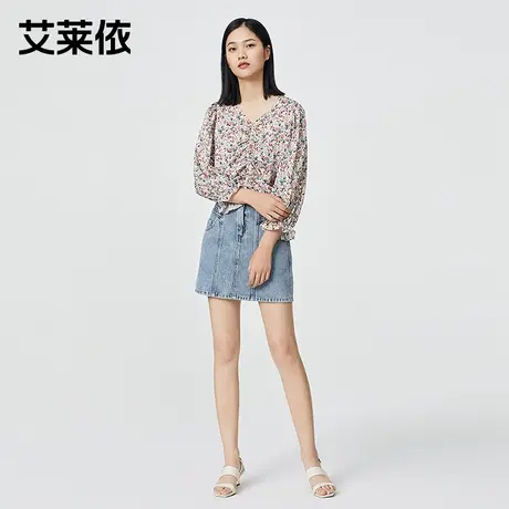 艾莱依夏复古牛仔短裙女高腰显瘦小个子时尚a字半身裙图片