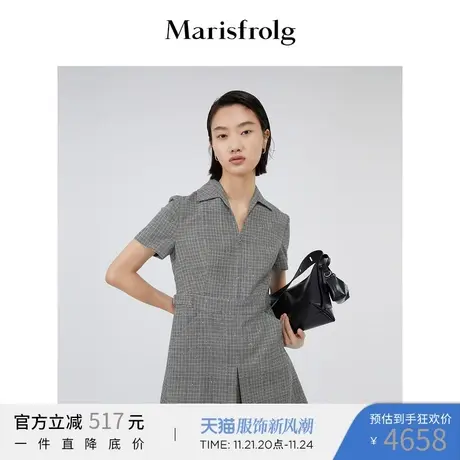 【会员价1096元】玛丝菲尔秋季格纹收腰褶皱百搭连衣裙图片