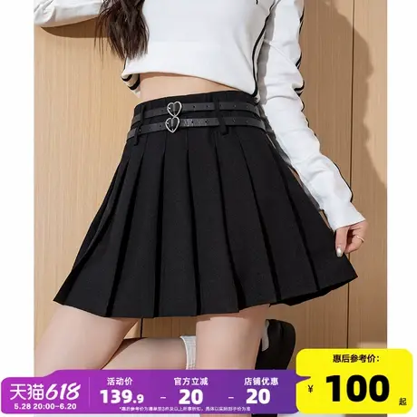唐狮半身裙女2025春夏新款学院风短款百褶裙黑色a字裙女jcc图片