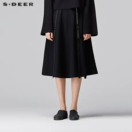 sdeer圣迪奥2018女装冬装时尚灵动飘带A字毛呢半身长裙S17481116图片