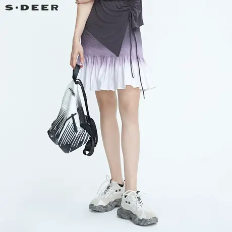 sdeer圣迪奥休闲压褶渐变A字短裙S20281310图片